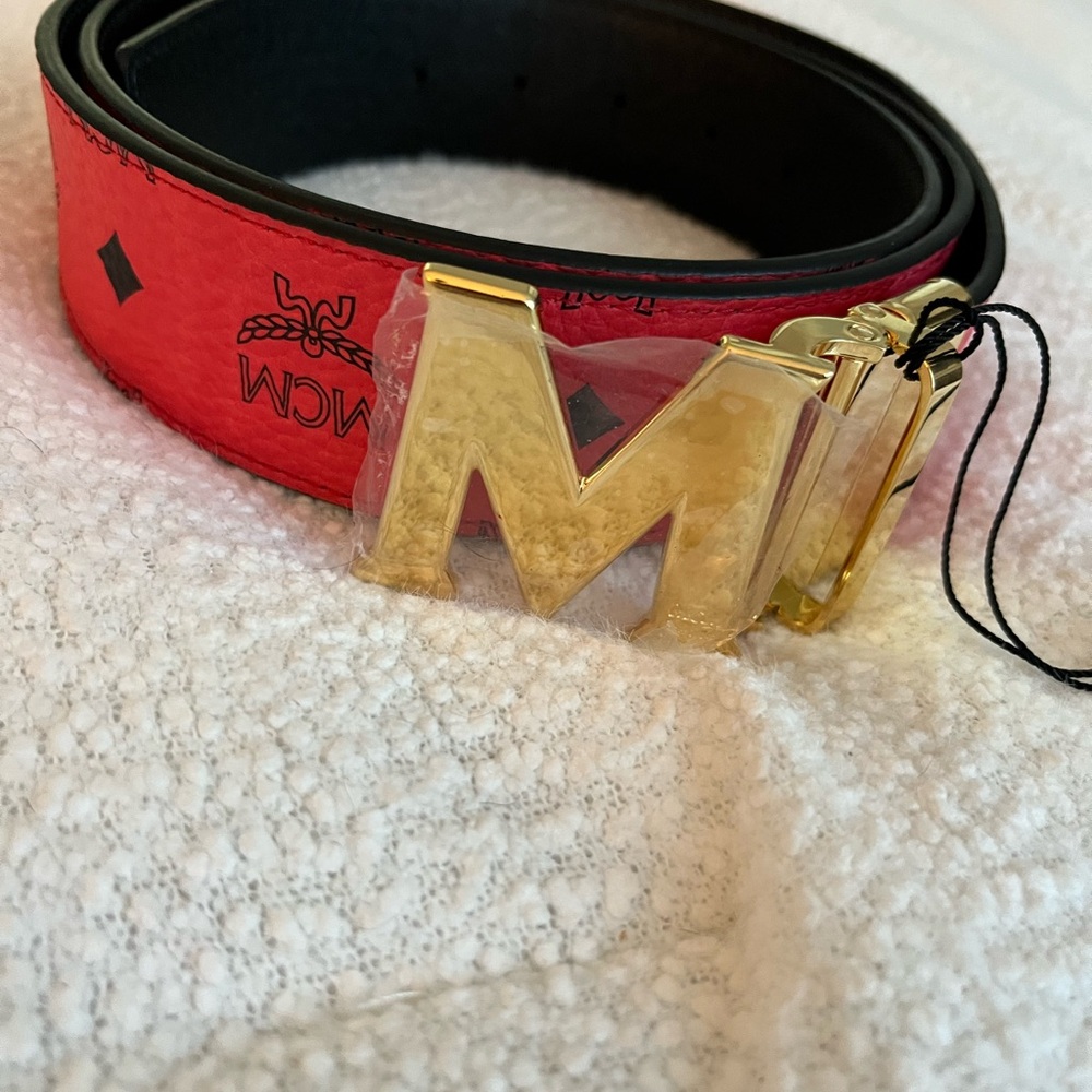 MCM Bold Red Belt with Gold Buckle